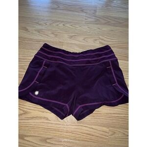 Athleta Womens Stability Running Shorts Sz S Purple Lined Zip Pocket
